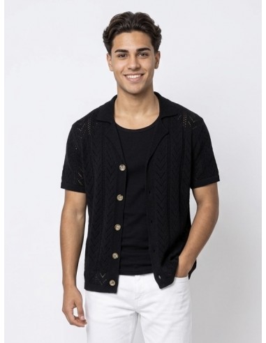 GILET CHEMISE MAILLE UNI NOIR - HOMME