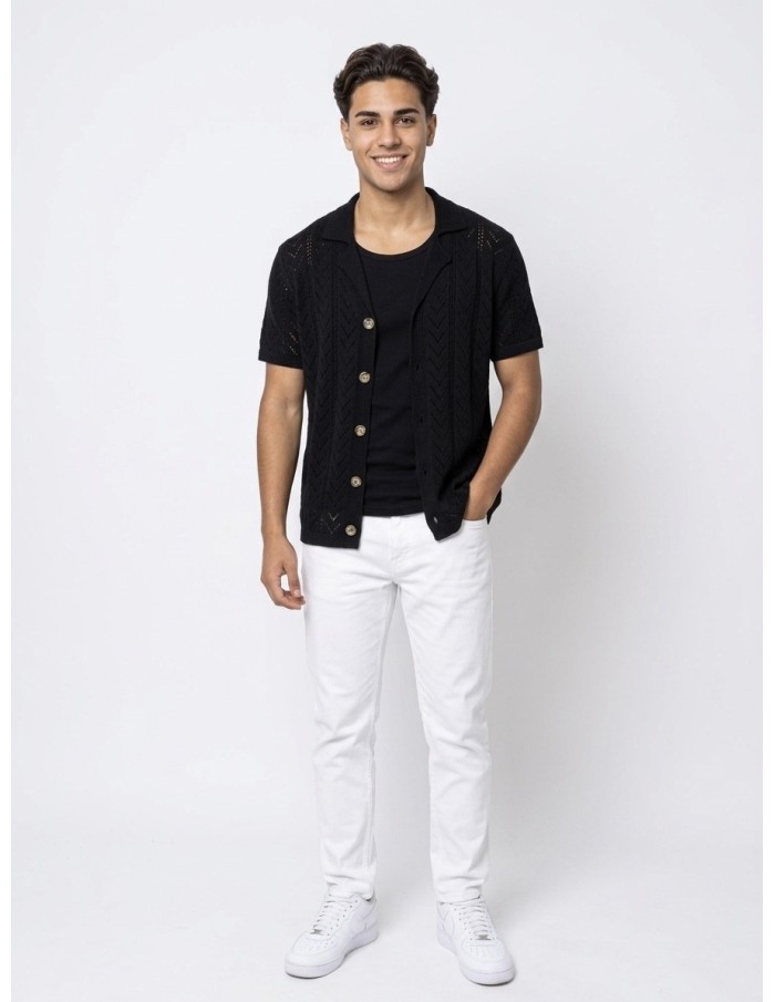 GILET CHEMISE MAILLE UNI NOIR - HOMME