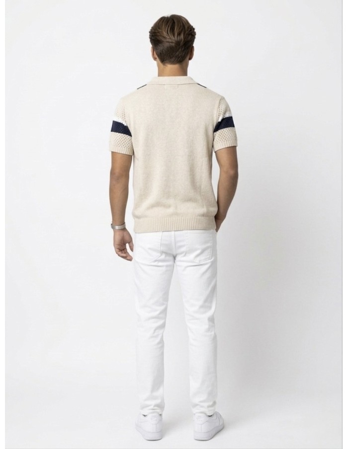 GILET CHEMISE MAILLE BEIGE À BANDES - HOMME
