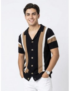 GILET CHEMISE MAILLE NOIR À...