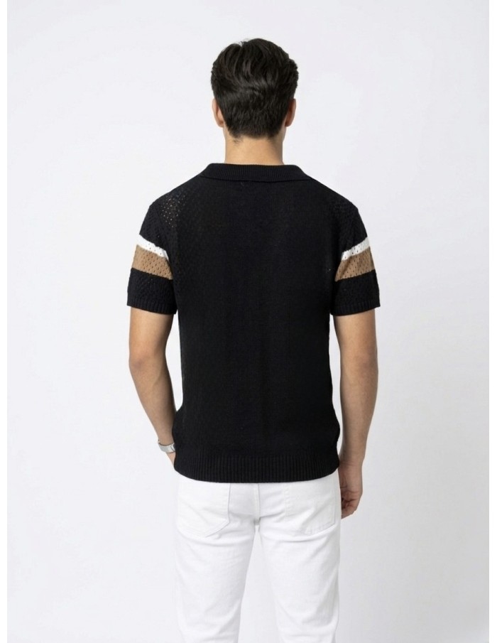 GILET CHEMISE MAILLE NOIR À BANDES - HOMME