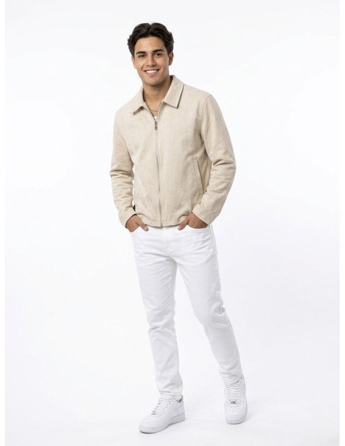 VESTE ZIPPÉ EFFET DAIM BEIGE – HOMME