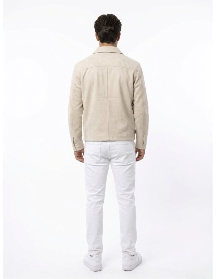 VESTE ZIPPÉ EFFET DAIM BEIGE – HOMME