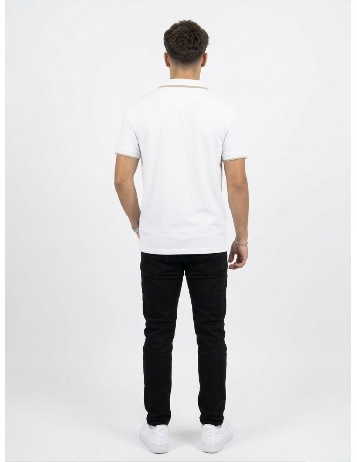 POLO MANCHES COURTES BLANC & BORDS BEIGE – HOMME