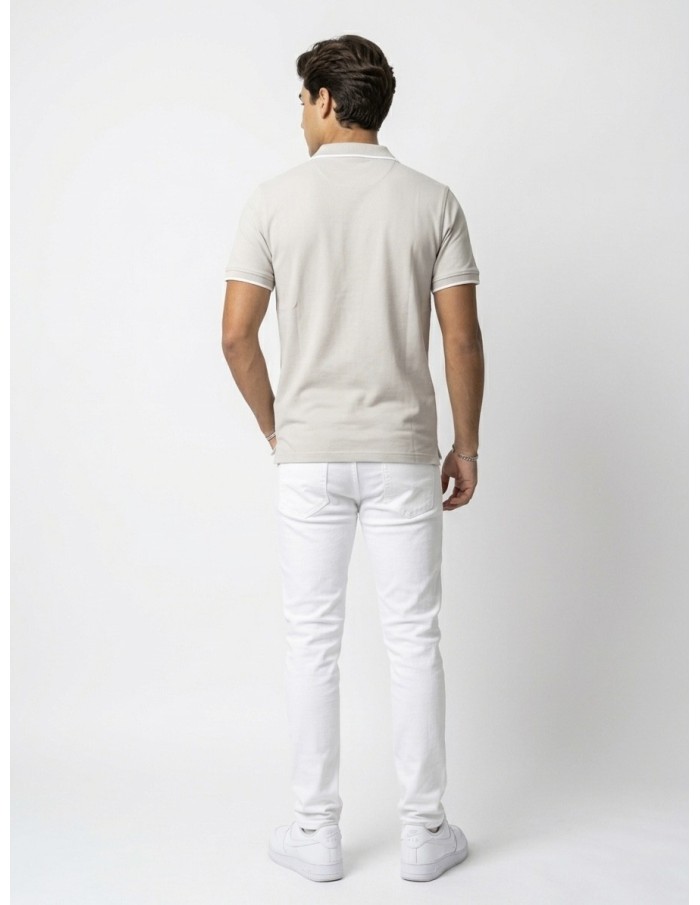 POLO MANCHES COURTES GRIS CLAIR & BORDS BLANC – HOMME