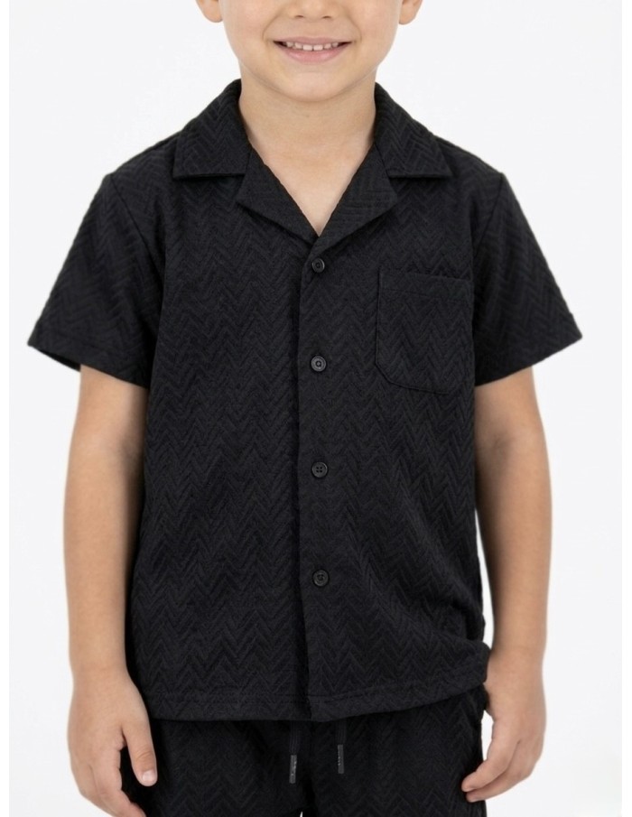ENSEMBLE TEXTURÉ NOIR CHEMISE + PANTALON - GARÇON