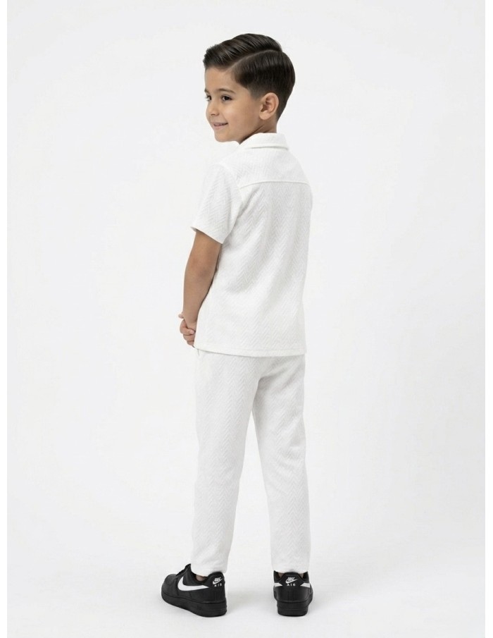 ENSEMBLE TEXTURÉ BLANC CHEMISE + PANTALON - GARÇON
