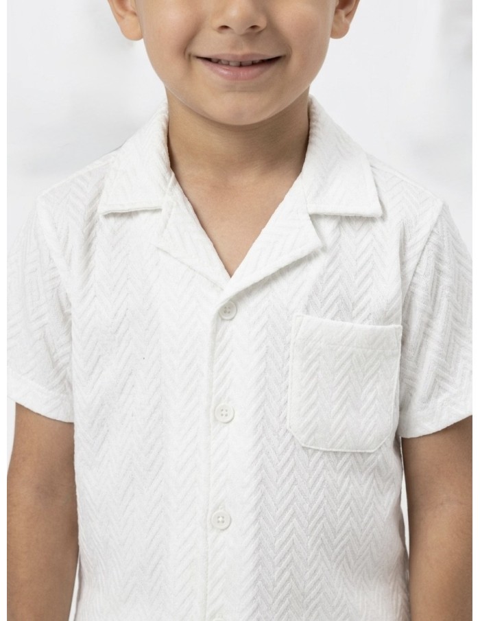 ENSEMBLE TEXTURÉ BLANC CHEMISE + PANTALON - GARÇON