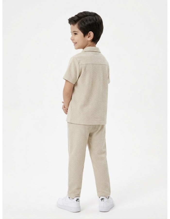 ENSEMBLE TEXTURÉ BEIGE CHEMISE + PANTALON - GARÇON