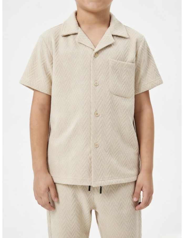 ENSEMBLE TEXTURÉ BEIGE CHEMISE + PANTALON - GARÇON