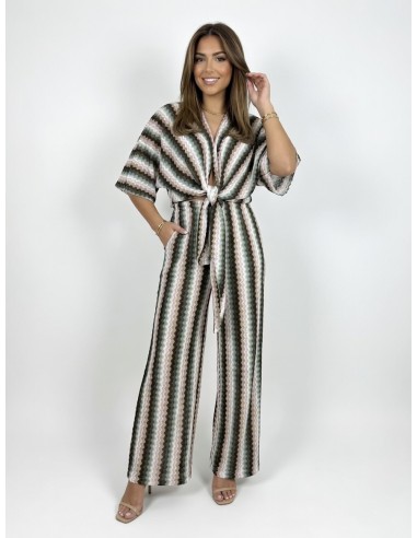 ENSEMBLE MAILLE IMPRIMÉ ZIGZAG KAKI-...