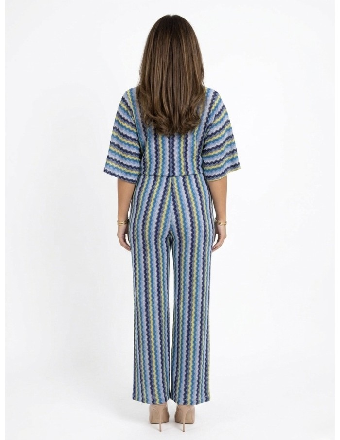 ENSEMBLE MAILLE IMPRIMÉ ZIGZAG BLEU- FEMME