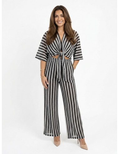 ENSEMBLE MAILLE IMPRIMÉ ZIGZAG NOIR -...