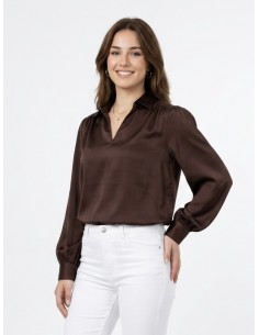 BLOUSE MARRON SATINÉE À...