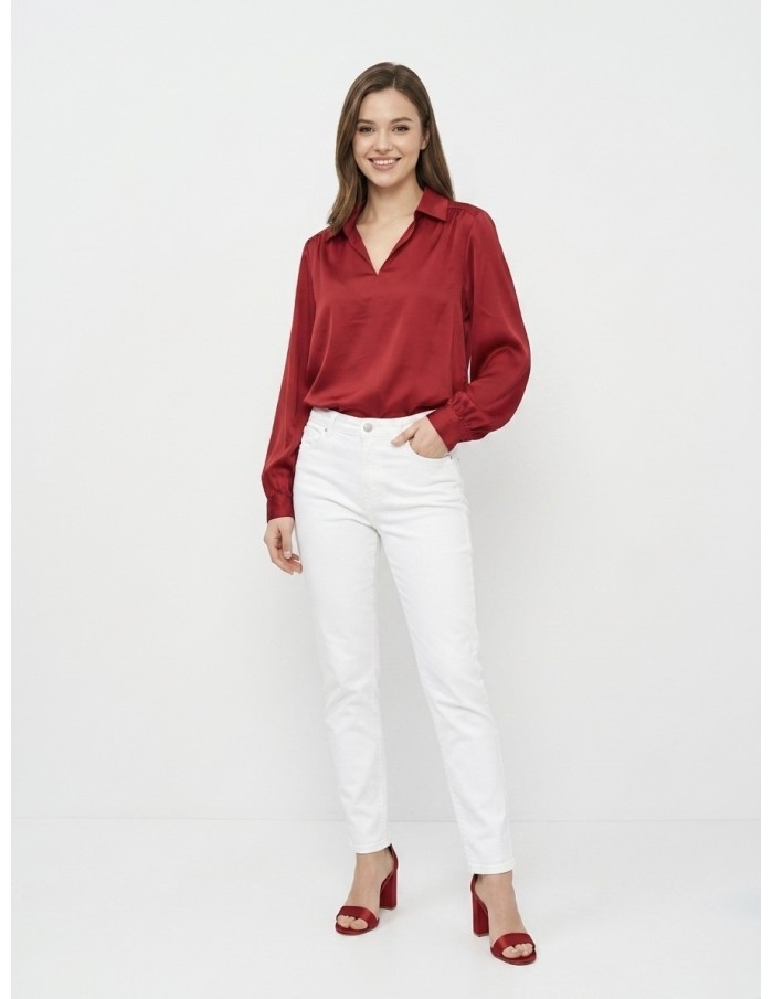 BLOUSE ROUGE SATINÉE À MANCHES LONGUES - FEMME