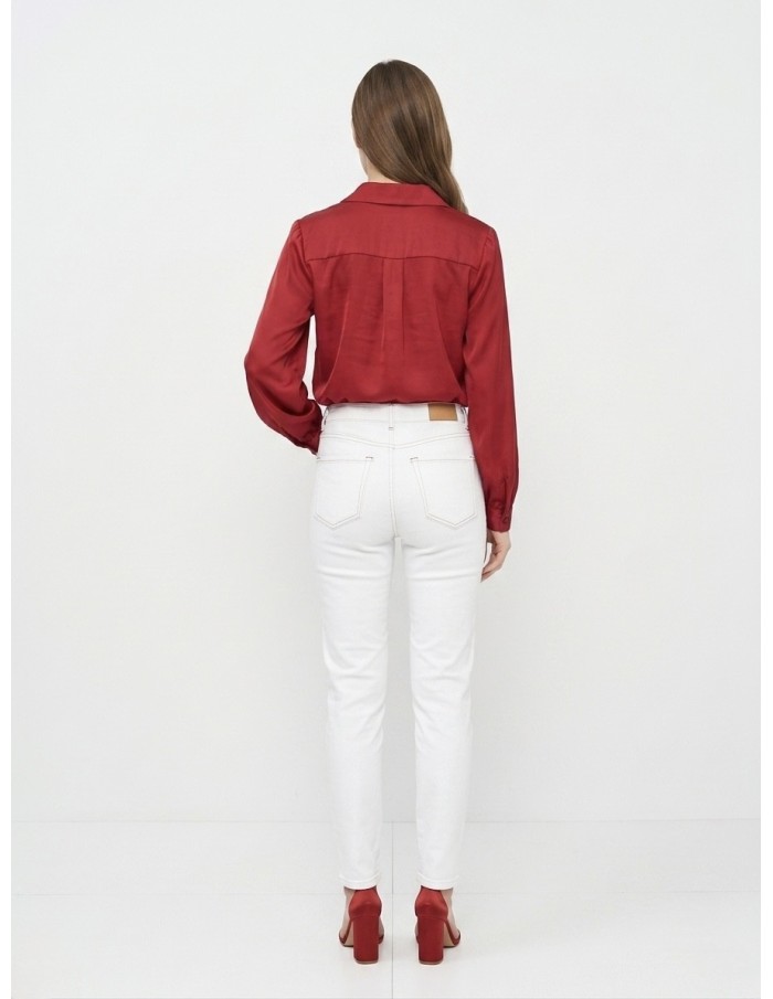 BLOUSE ROUGE SATINÉE À MANCHES LONGUES - FEMME