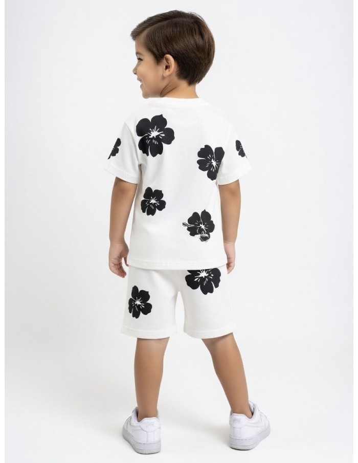 ENSEMBLE FLEURI BLANC T-SHIRT + SHORT - GARÇON