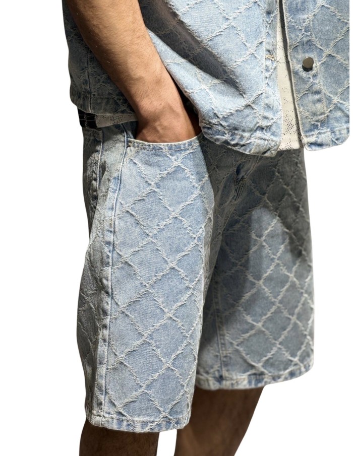 ENSEMBLE CHEMISE & SHORT EN DENIM TEXTURÉ - HOMME
