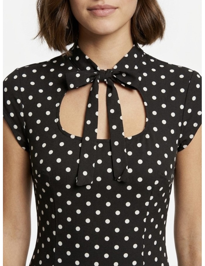 ROBE COURTE NOIRE À POIS AVEC DÉTAIL NŒUD- FEMME