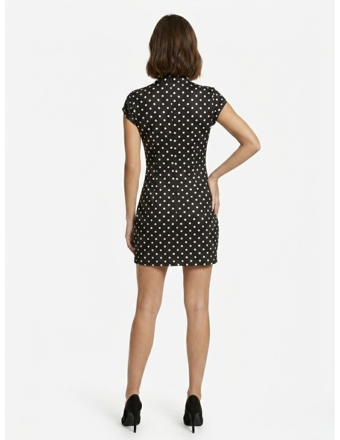 ROBE COURTE NOIRE À POIS AVEC DÉTAIL NŒUD- FEMME
