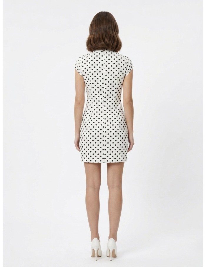 ROBE COURTE BLANCHE À POIS AVEC DÉTAIL NŒUD- FEMME