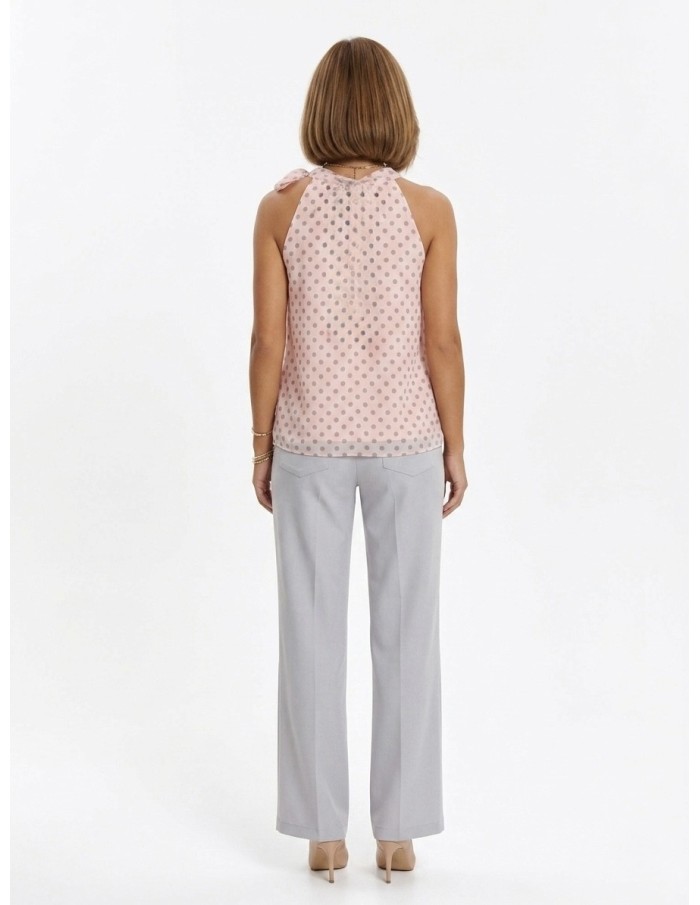 TOP rose SANS MANCHES  IMPRIMÉ POIS & NŒUD ÉPAULE - femme