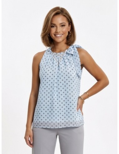 TOP bleu SANS MANCHES  IMPRIMÉ POIS &...