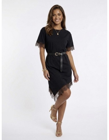 ROBE T-SHIRT NOIR DÉTAILS DENTELLE &...