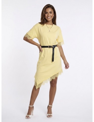 ROBE T-SHIRT JAUNE DÉTAILS DENTELLE &...