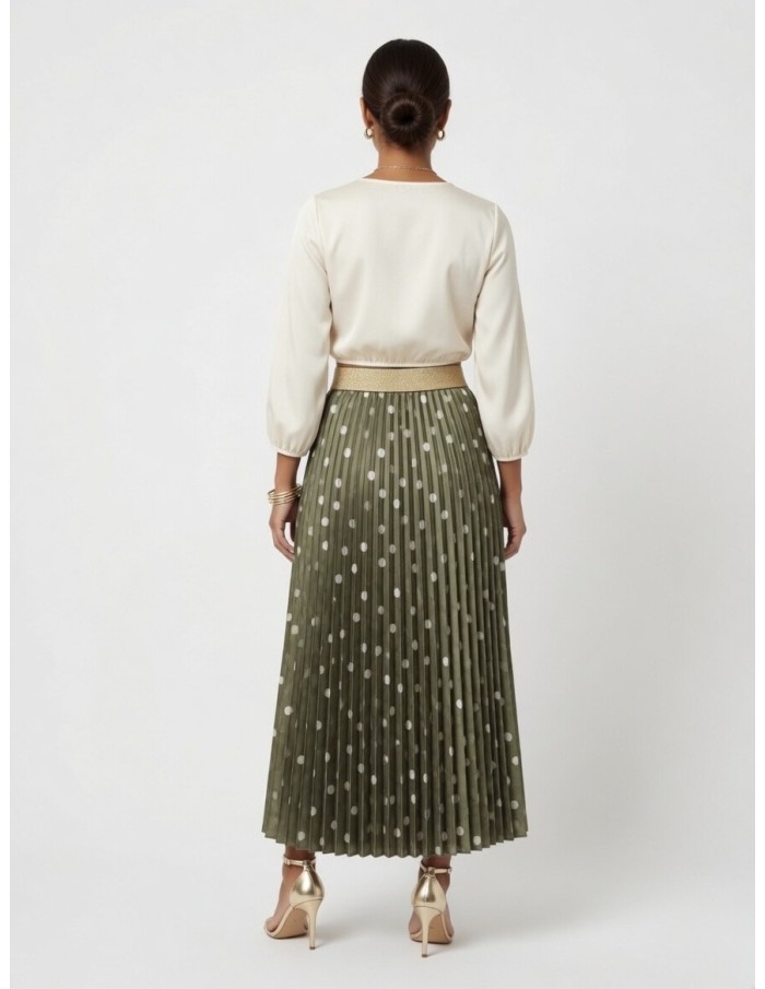 JUPE KAKI LONGUE PLISSÉ A POIS – FEMME