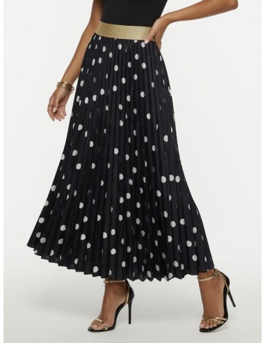 JUPE NOIR LONGUE PLISSÉ A POIS – FEMME