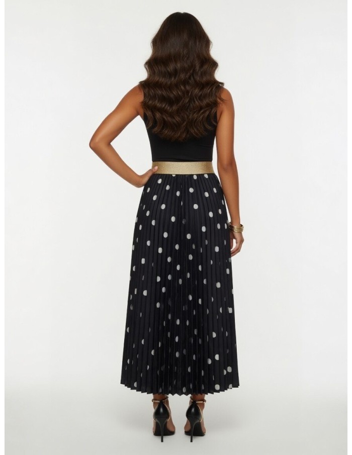 JUPE NOIR LONGUE PLISSÉ A POIS – FEMME