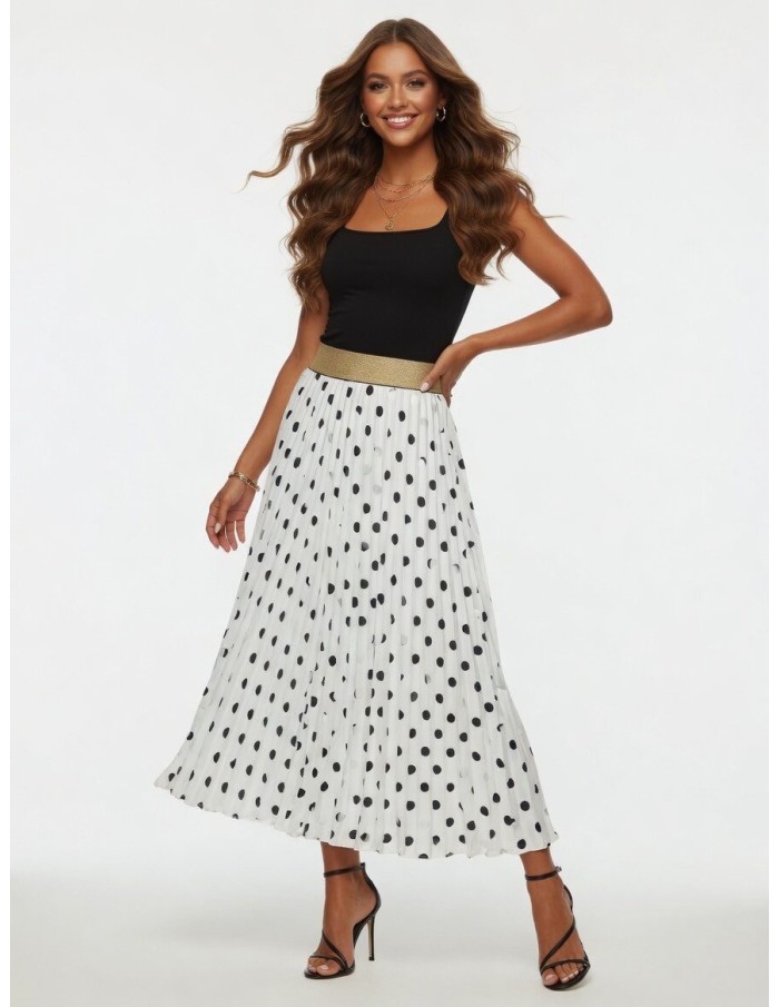 JUPE BLANCHE LONGUE PLISSÉ A POIS – FEMME
