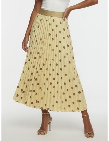 JUPE JAUNE LONGUE PLISSÉ A POIS – FEMME