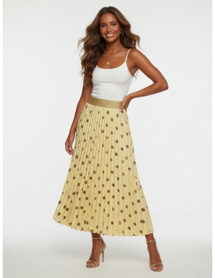 JUPE JAUNE LONGUE PLISSÉ A POIS – FEMME