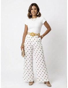 PANTALON LARGE blanc À POIS... 2