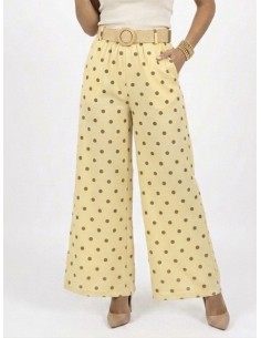 PANTALON LARGE JAUNE À POIS...
