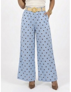 PANTALON LARGE bleu À POIS...