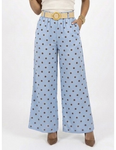 PANTALON LARGE bleu À POIS AVEC...