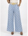 PANTALON LARGE bleu À POIS AVEC CEINTURE - FEMME