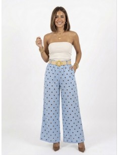 PANTALON LARGE bleu À POIS... 2