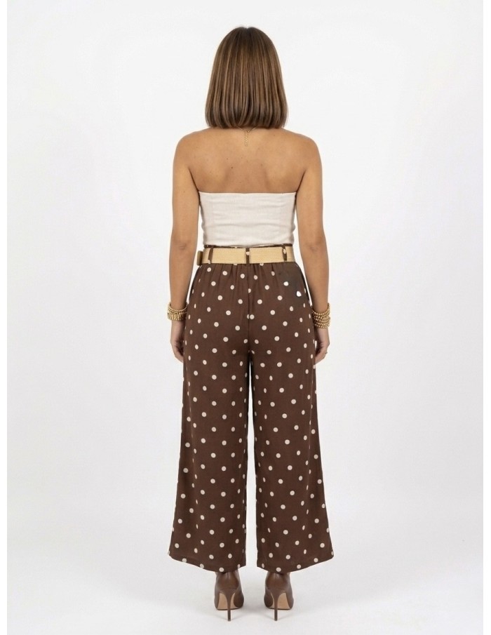 PANTALON LARGE CHOCOLAT À POIS AVEC CEINTURE - FEMME