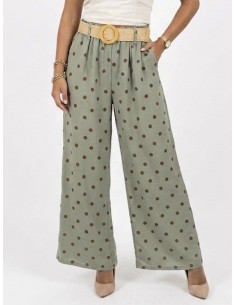 PANTALON LARGE VERT À POIS...