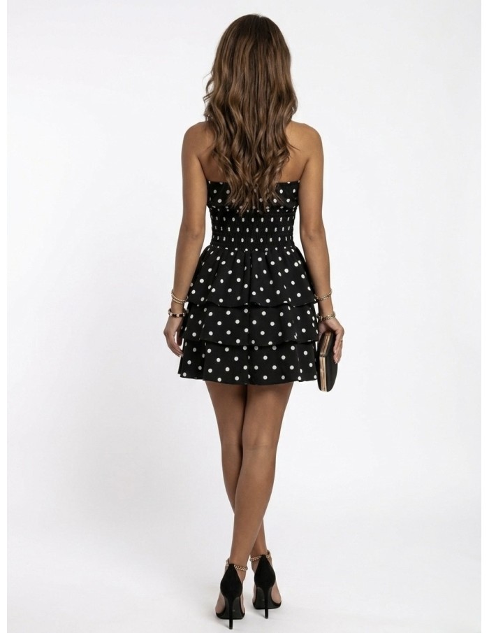 ROBE COURTE BANDEAU NOIR À POIS & VOLANTS - femme