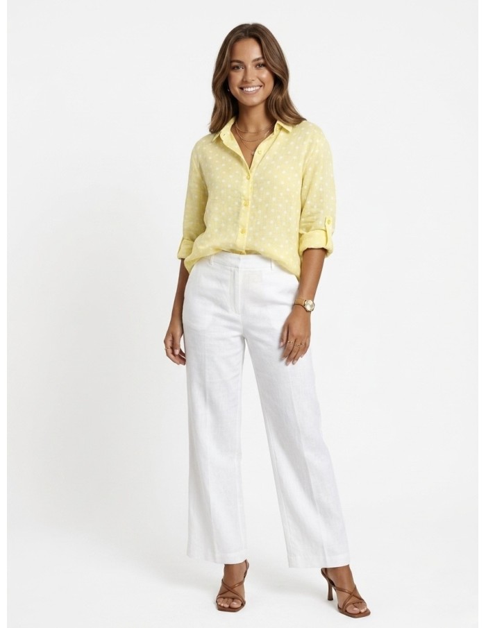 CHEMISE JAUNE À POIS COUPE AJUSTABLE- FEMME