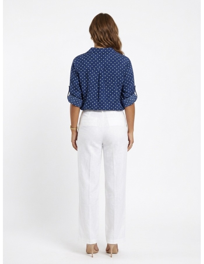 CHEMISE BLEU MARINE À POIS COUPE AJUSTABLE- FEMME