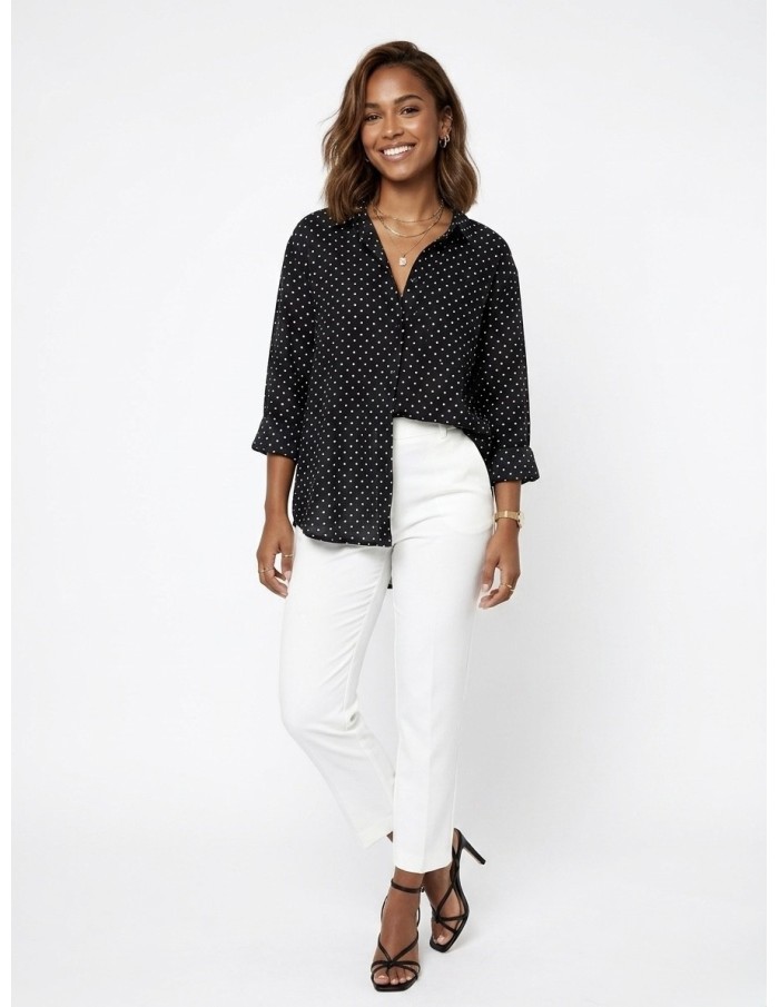 CHEMISE NOIR À POIS COUPE AJUSTABLE- FEMME