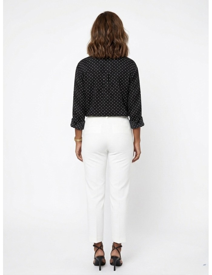 CHEMISE NOIR À POIS COUPE AJUSTABLE- FEMME