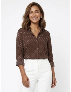 CHEMISE MARRON À POIS COUPE...