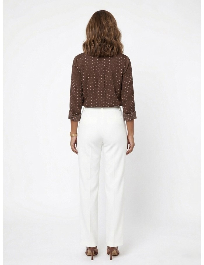 CHEMISE MARRON À POIS COUPE AJUSTABLE- FEMME